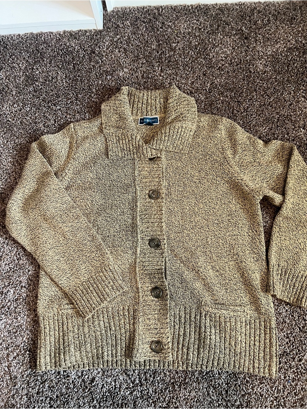 Karen Scott Shawl Collar Button Cardigan - Tan